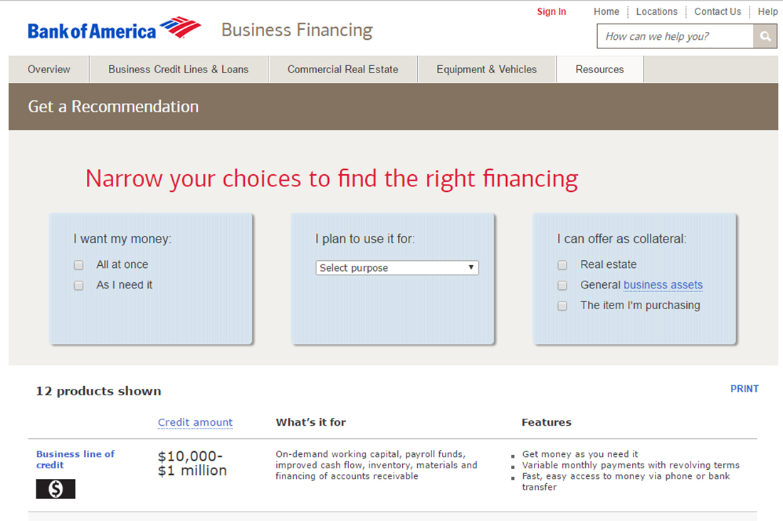 Mark Regynski | Research | Symptoms-based Tools: BofA - Business Financing Recommendation