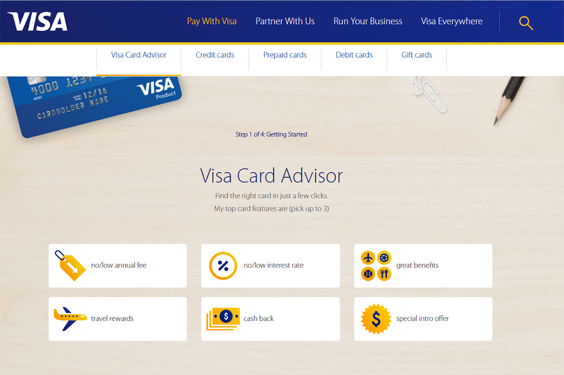 Mark Regynski | Research | Symptoms-based Tools: Visa - Card Advisor