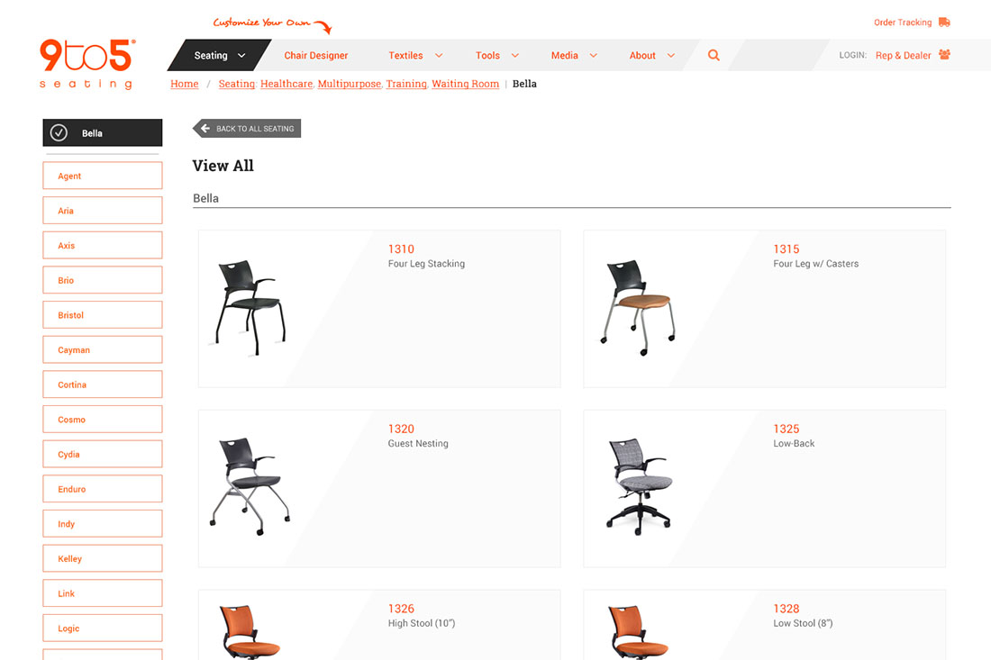 Mark Regynski | 9to5 Seating | UI Design: Product Listing > Bella