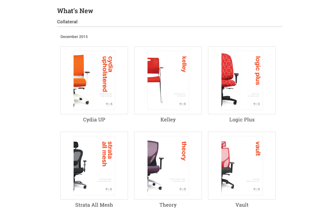 Mark Regynski | 9to5 Seating | UI Design: Media Gallery > What's New (Downloads)