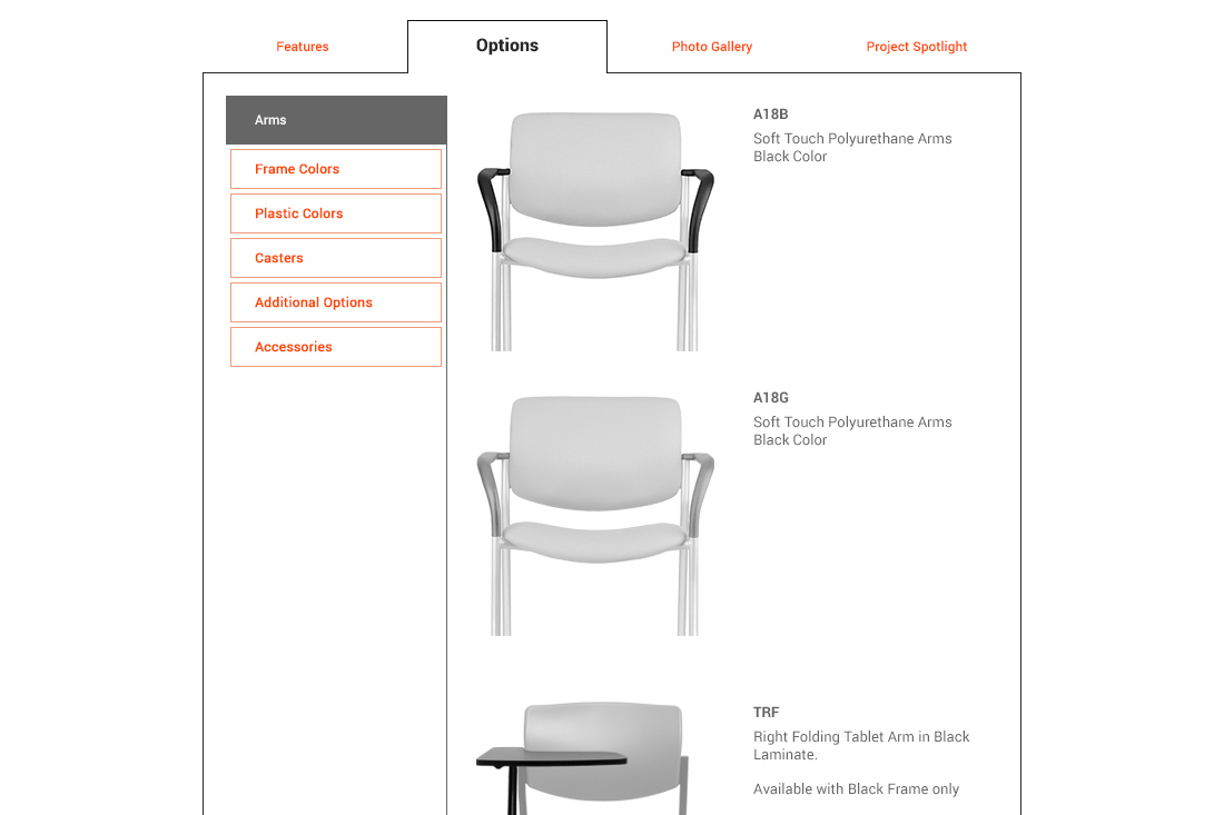 Mark Regynski | 9to5 Seating | UI Design: Shuttle 1210 > Options Tab > Arms