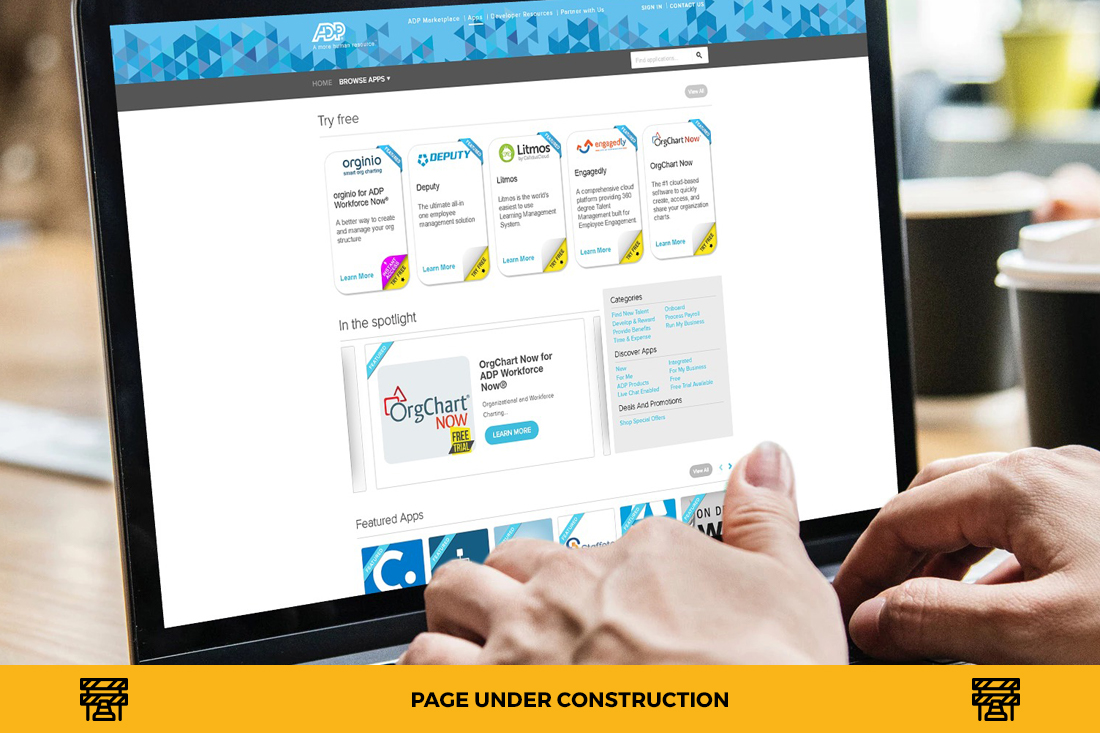 PAGE UNDER CONSTRUCTION: Mark Regynski | ADP: Marketplace Apps | Website | CRO/CCD | Free Trial - Tiles