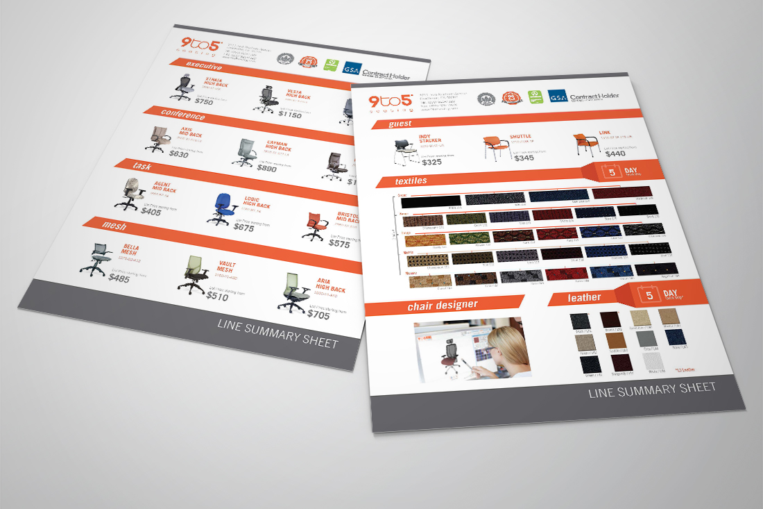 Mark Regynski | 9to5 Seating | Sales Tools & Marketing Collateral | Line Summary Sheet