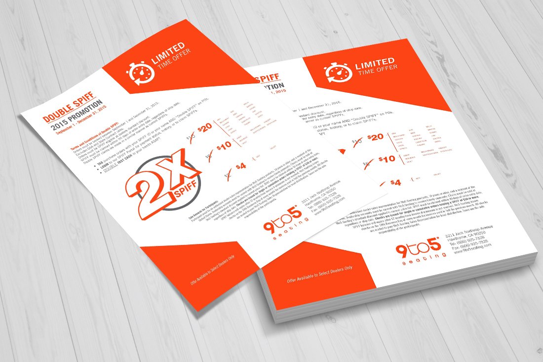 Mark Regynski | 9to5 Seating | Promotional Marketing Collateral | Double SPIFF (2015)