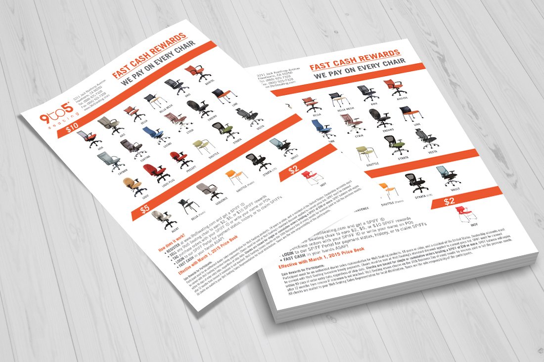 Mark Regynski | 9to5 Seating | Sales Tools & Marketing Collateral | 2015 SPIFF Explanation Sheet